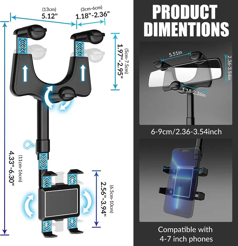 360° Rearview Mirror Phone Holder