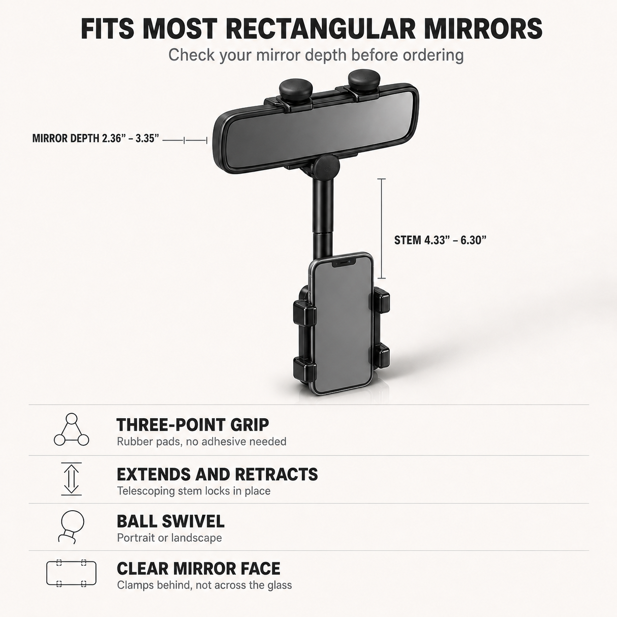 360° Rearview Mirror Phone Holder